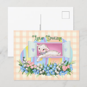 Easter Vintage Inspired Lamb in Egg Postcard