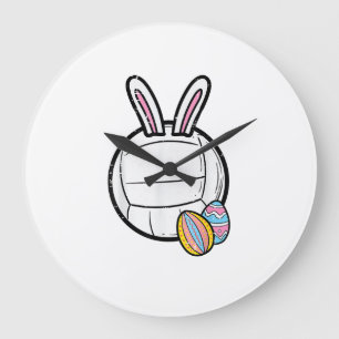 Easter Volleyball Bunny Sports Player Women Girls  Large Clock