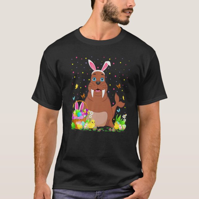 Easter Walrus Fish Bunny Egg Hunting Walrus Easter T-Shirt (Front)