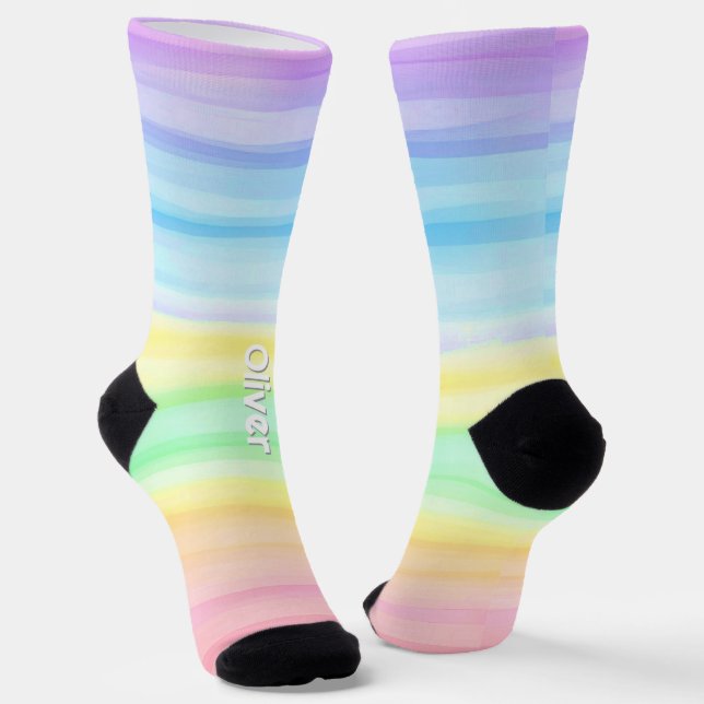 Easter Watercolor Background Name Personalised Socks (Angled)