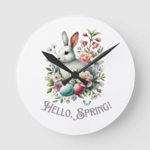 Easter Watercolor Bunny & Eggs Round Clock