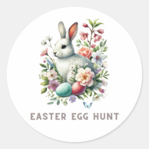 Easter Watercolor Bunny & Flowers Classic Round Sticker