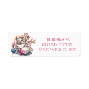 Easter Watercolor Cat Eggs and Flowers -