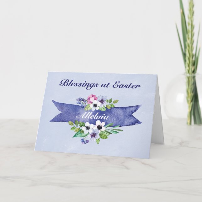 Easter Watercolor Floral Banner, Religious Holiday Card (Front)