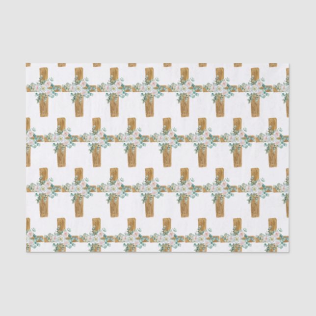 Easter Watercolor Floral Cross  Tissue Paper (Front)
