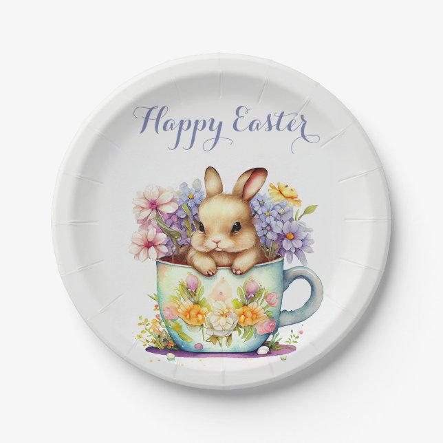 Easter-watercolor-floral-easter-greeting-elegant Paper Plate (Front)
