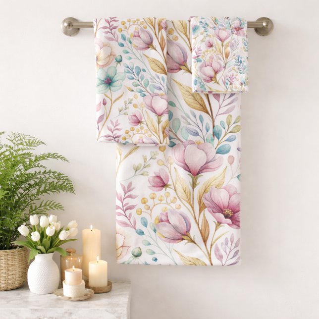 Easter Watercolor Floral Pattern Bath Towel Set (Creator Uploaded)