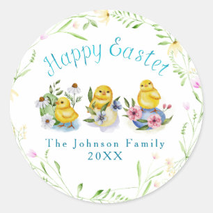 Easter Watercolor Illustration: Spring Chicks Classic Round Sticker