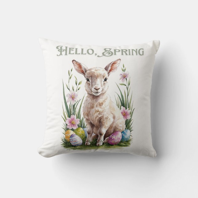 Easter Watercolor Lump, Eggs & Flowers Cushion (Front)