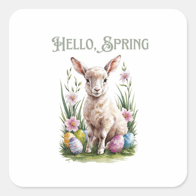 Easter Watercolor Lump, Eggs & Flowers Square Sticker (Front)
