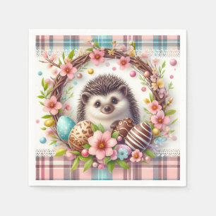 Easter Watercolor Plaid Floral Baby Hedgehog Napkin