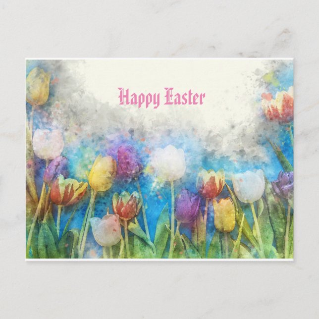 Easter Watercolor Tulips Postcard (Front)