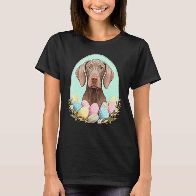 Easter Weimaraner Bunny Eggs Dog on Easter Weimara T-Shirt (Front)