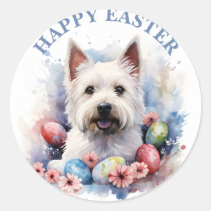 Easter Westie Chocolate  Eggs and Flowers -   Classic Round Sticker