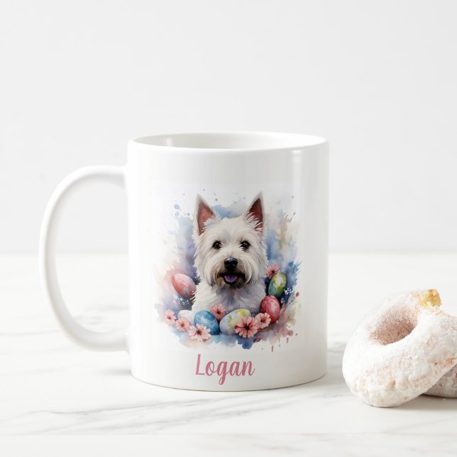 Easter Westie Eggs and Flowers -   Coffee Mug (With Donut)