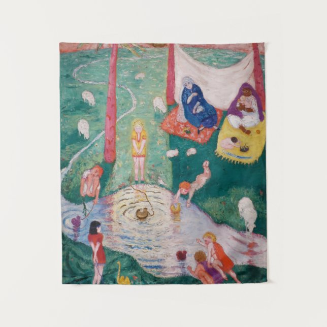 Easter Whimsical Celebration Scene Coloful Spring Tapestry (Front)