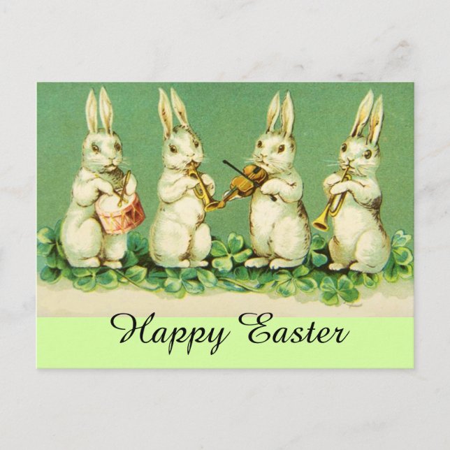 EASTER WHITE RABBIT ORCHESTRA Music Making Rabbits Holiday Postcard (Front)