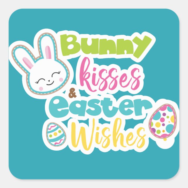 Easter wishes and bunny kisses party sticker (Front)