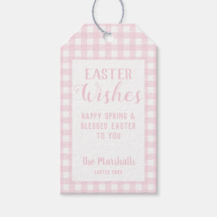 Easter Wishes Baby Pink Gingham Personalised Gift Tags