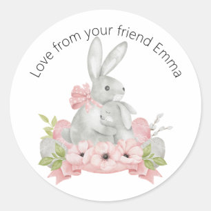 Easter wishes Bunny kisses Easter mum and child Classic Round Sticker