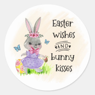 Easter wishes bunny kisses Holiday Classic Round Sticker