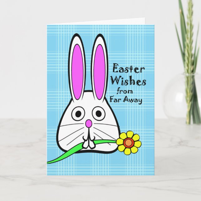Easter Wishes from Far Away, Cute Bunny Holiday Card (Front)