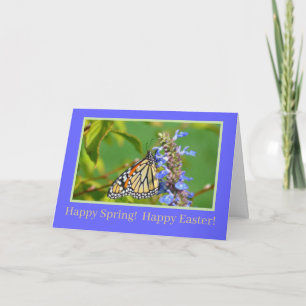 EASTER WISHES/MONARCH BUTTERFLY ON FLOWER/ CUSTOMI HOLIDAY CARD