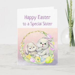 Easter Wishes SISTER Cute Animals Bunny Card