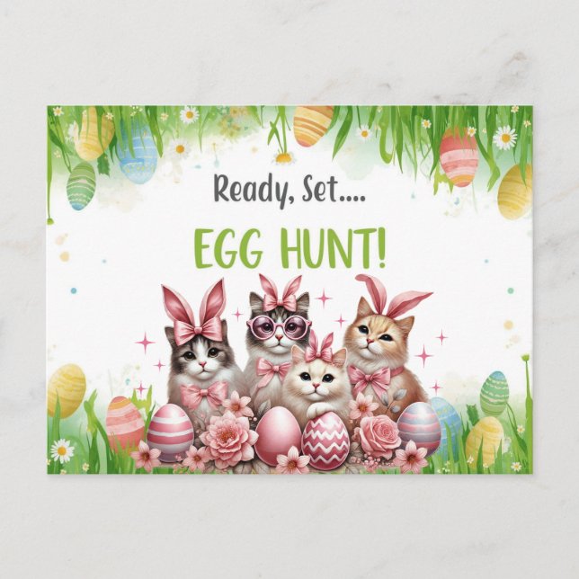 Easter with cat and easter eggs Party invitation  Postcard (Front)
