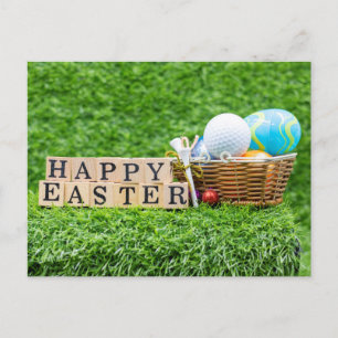  Easter with colourful eggs golf ball for golfer  Holiday Postcard