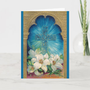 Easter With Cross and Lilies Holiday Card