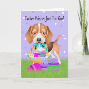 Easter With Little Beagle And Easter Eggs Holiday Card