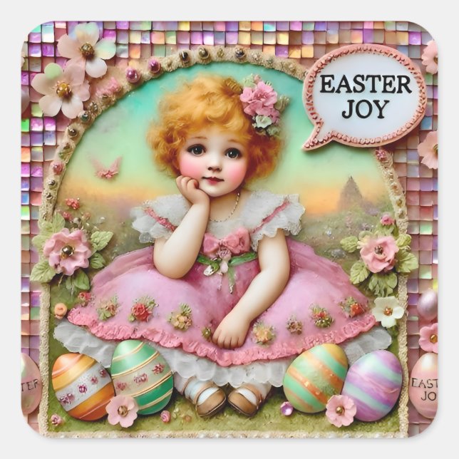 EASTER ~WOW! VINTAGE GIRL~  SQUARE STICKER (Front)