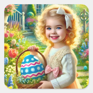 EASTER ~WOW! VINTAGE GIRL~ SQUARE STICKER
