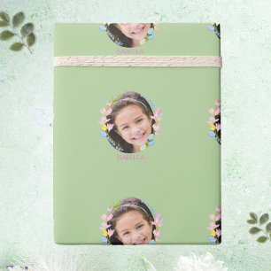 Easter Wrapping Paper with Photo & Name - Green