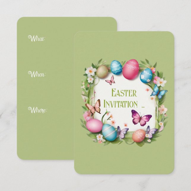 Easter Wreath | Happy Easter | Butterflys  Eggs -  Invitation (Front/Back)