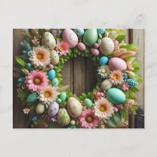Easter wreath holiday postcard