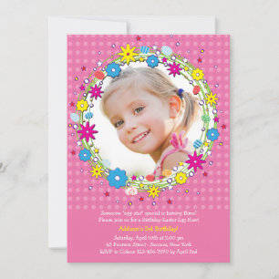 Easter Wreath Photo Birthday Party Invitation
