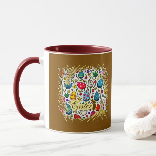 Easter Wreath – Spring Bunny Decoration caneca Mug (With Donut)