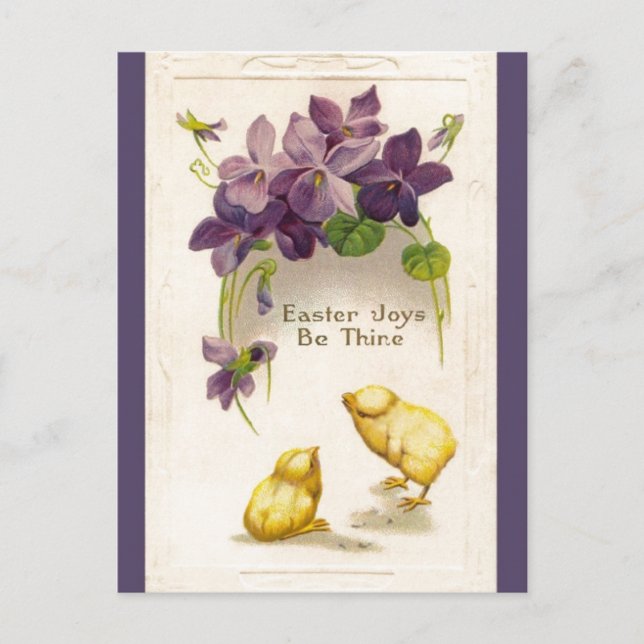 Easter - Yellow Chicks & Violets Antique Postcard (Front)