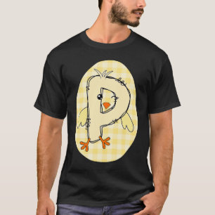 Easter Yellow Gingham Chick Initial P Letter Name T-Shirt
