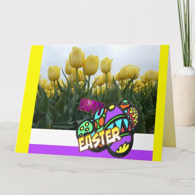 Easter Yellow Tulips Design Folded Greeting Card (Front)