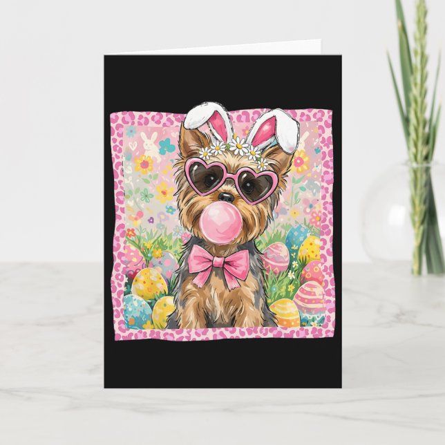 Easter Yorkie Terrier Dog Mum Spring Easter Bunny  Card (Front)