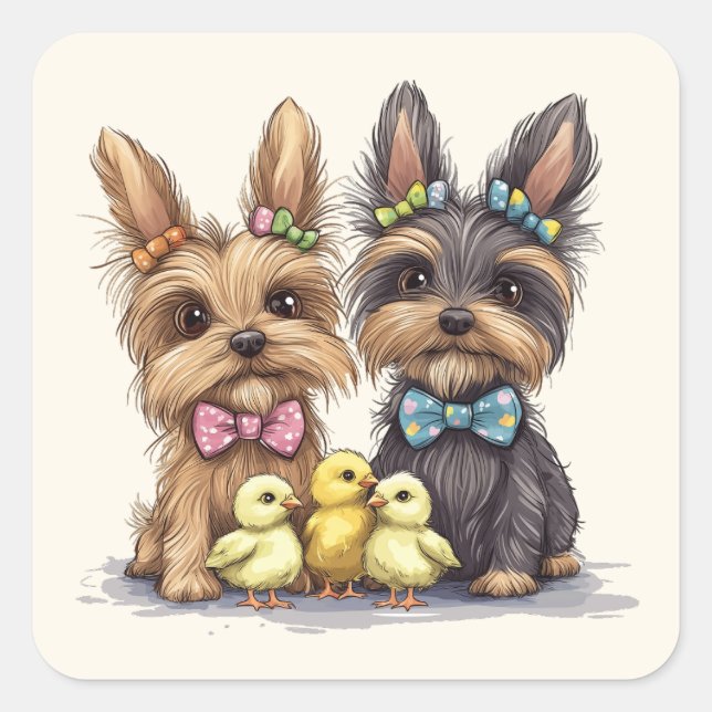 Easter Yorkshire Terrier Dogs Square Sticker (Front)