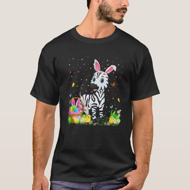 Easter Zebra Bunny Egg Hunting Zebra Easter Sunday T-Shirt (Front)