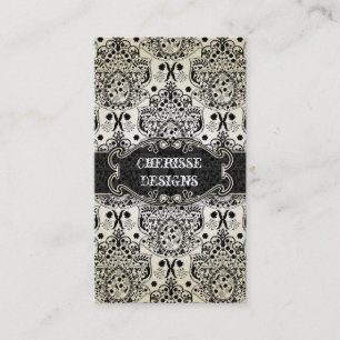 Eastern Black Baroque Damask Business Card