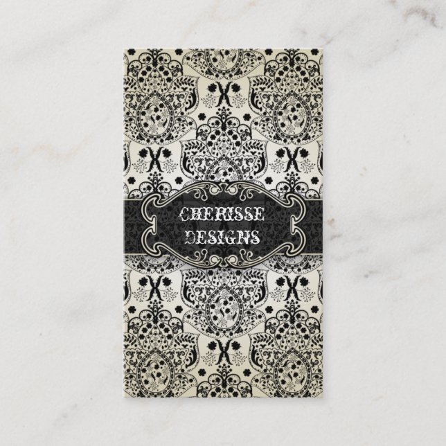 Eastern Black Baroque Damask Business Card (Front)