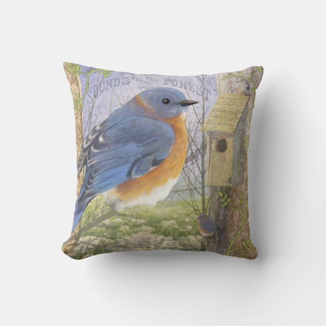 Eastern Blue Bird throw pillow (Front)