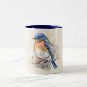 Eastern Bluebird Blue Orange Rustic Watercolor  Two-Tone Coffee Mug