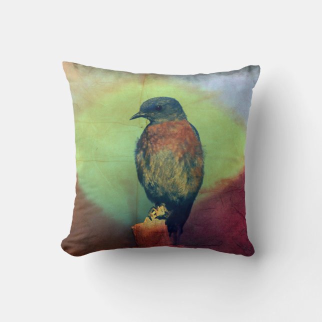 Eastern Bluebird -Colourful Diamond- Throw Pillow (Front)